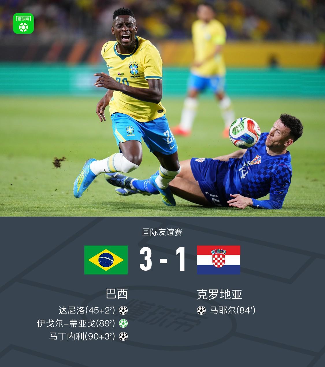 bti体育-巴西3-1克罗地亚，维尼修斯一条龙送助攻，马丁内利破门